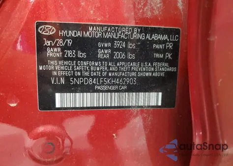 2019 Hyundai Elantra Sel from USA, damaged, VIN 5NPD84LF5KH462903